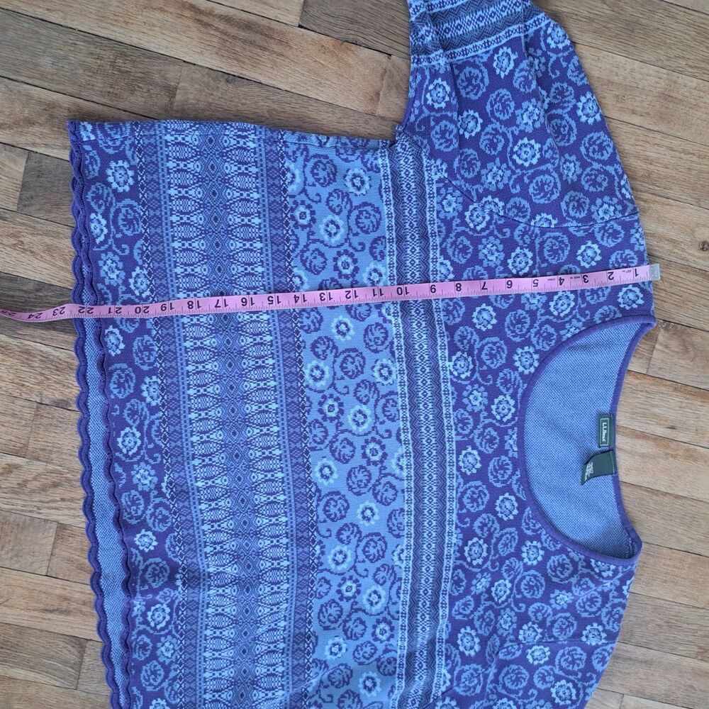 Ll Bean Womens XL Long Sleeve Sweater Top Blue Purple Floral Paisley Shirt - Picture 8 of 10